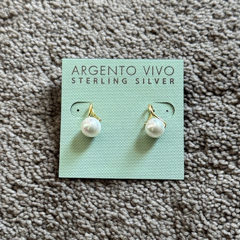 Argento Vivo Sterling Silver Gold Tone Faux Pearl Drop Stud Earrings